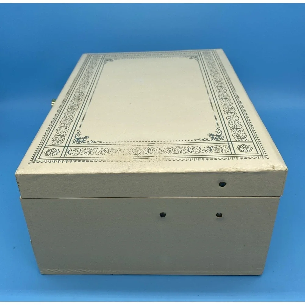 Vintage MCM 3 Tier Jewelry Box Cream Leatherette Red Velvet Cantilever Pop Up